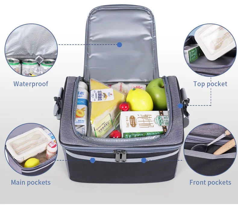 Oxford Large Capacity Cooler Bag Waterproof Zipper Thermal