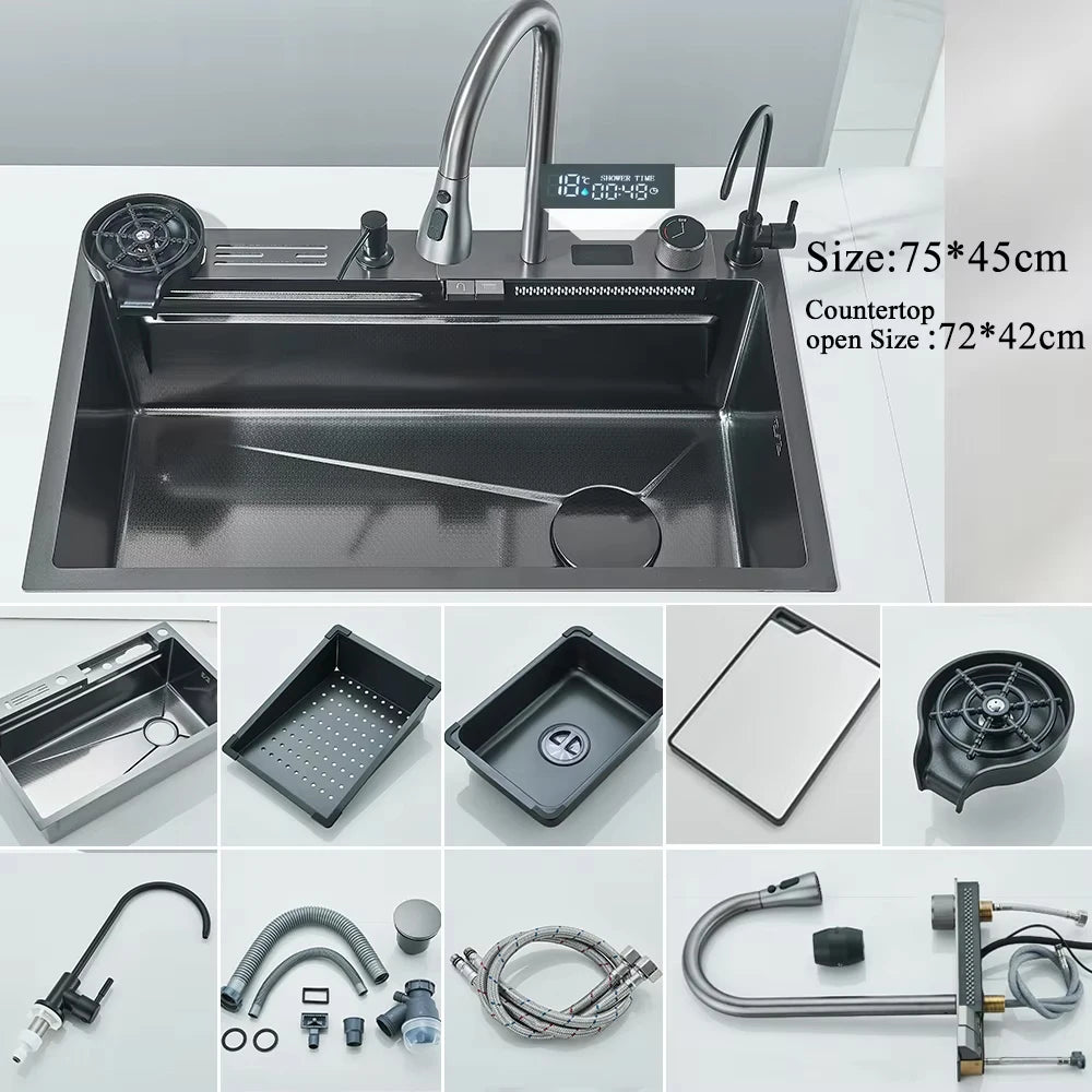 304 Stainless Steel Waterfall Sink Large Slot Integrated
