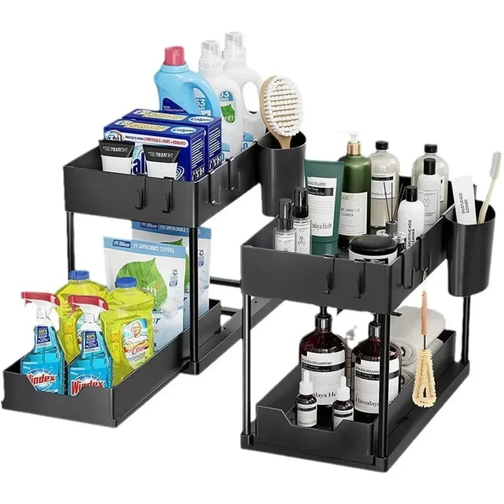 2-Tier Under Sink Organizers Storage Sliding L-Shape Under