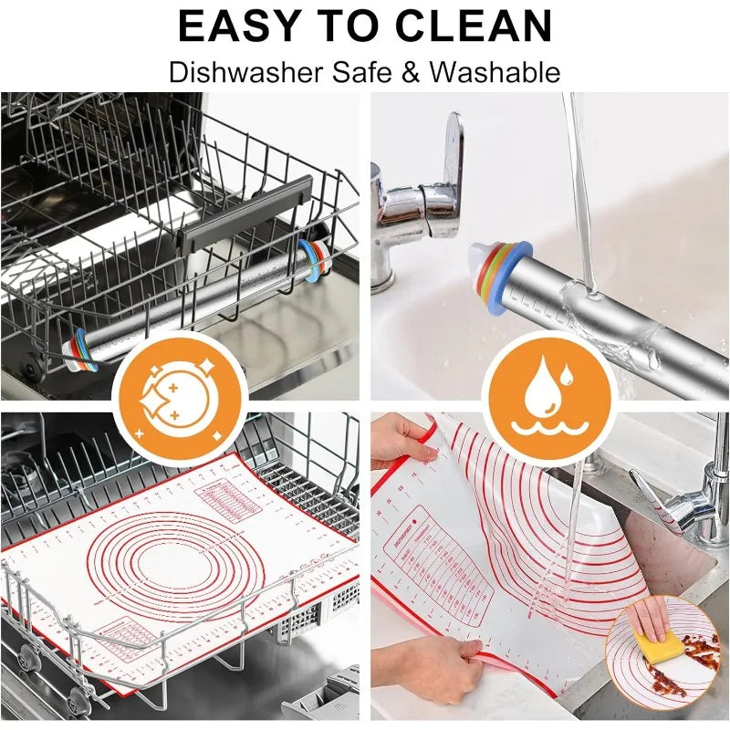 Adjustable Stainless Steel Rolling Pin Non-Stick Pastry Mat