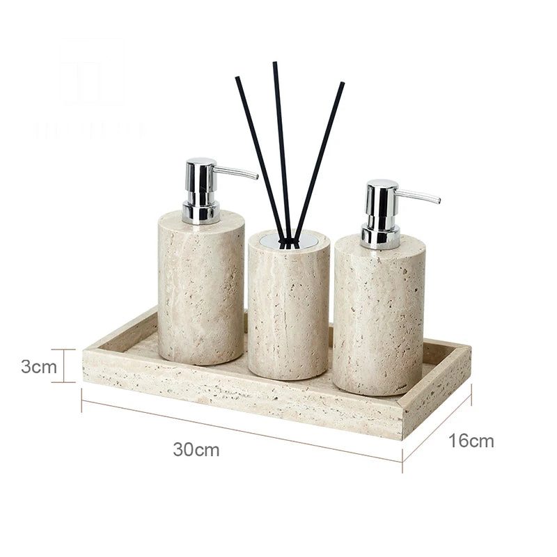 Beige Travertine Bathroom Natural Marble Soap Dispenser Soap