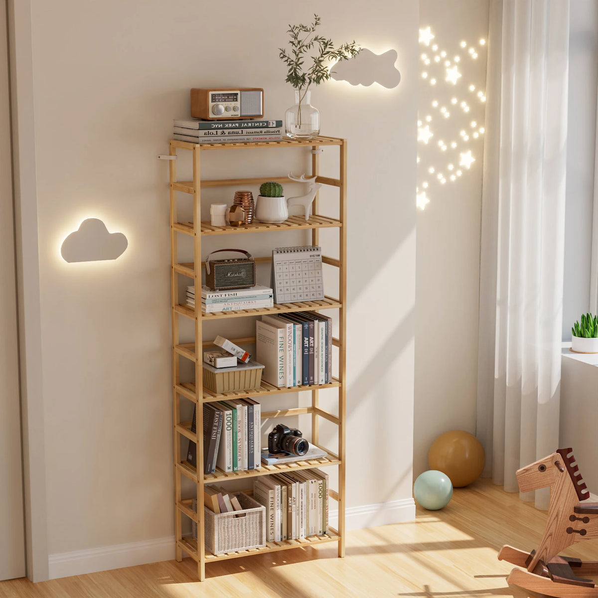 6-Tier Freestanding Bamboo Bookcase Storage Shelf Bathroom