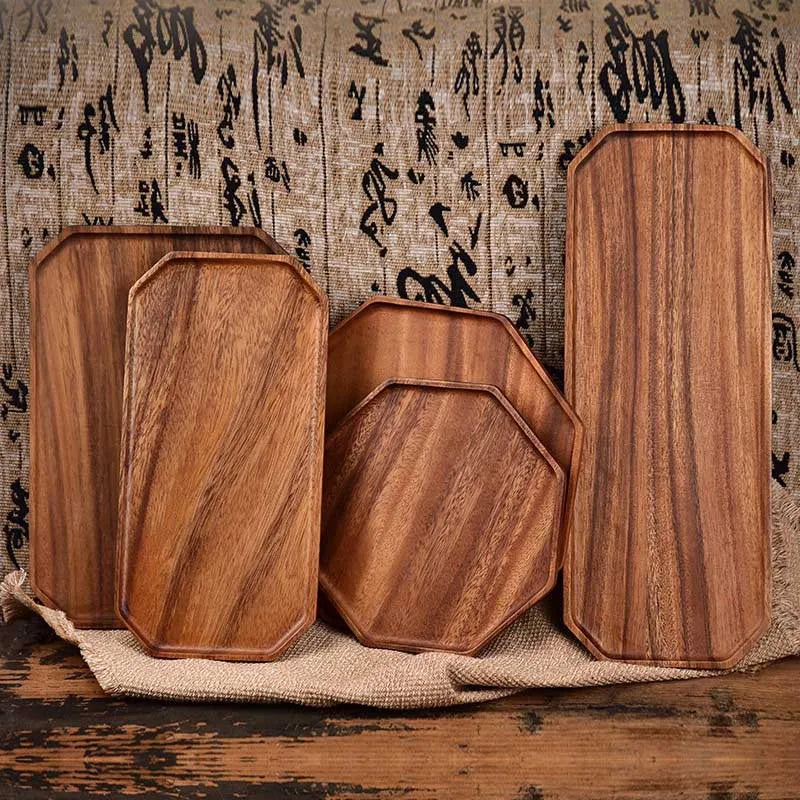 Natural Acacia Wood Serving Trays Octagonal & Rectangular