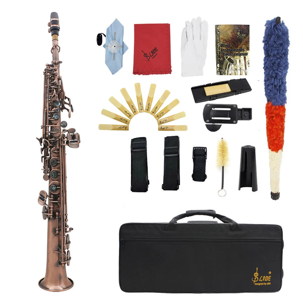 Slade Soprano Saxophone Flat Brass Sax Professional Saxophone
