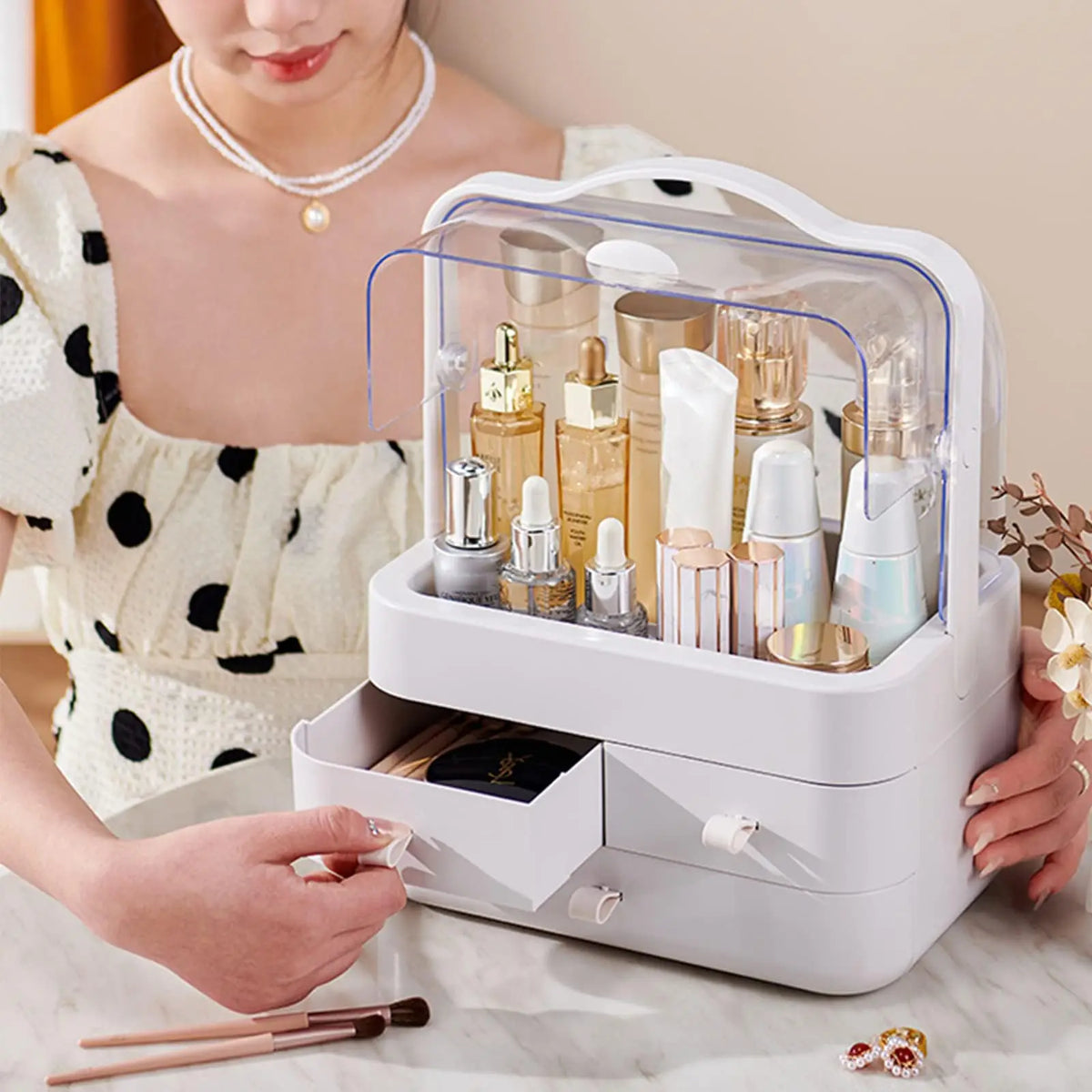 Cosmetic Organizer Countertop Organizer Dresser Lid Drawer