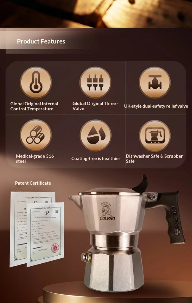 Colbro Moka Pot Stainless Steel Double Valve Triple