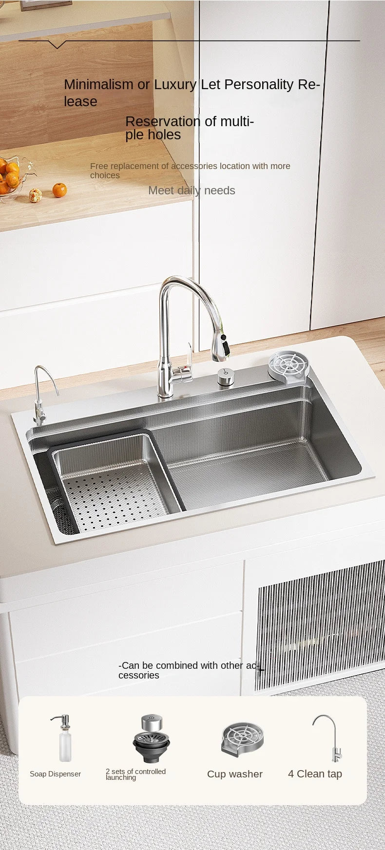 304 Stainless Steel Sink Silver Large Slot Wash