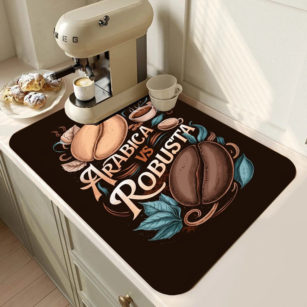 Coffee Bar Mat Rubber Dish Drying Mat Counter