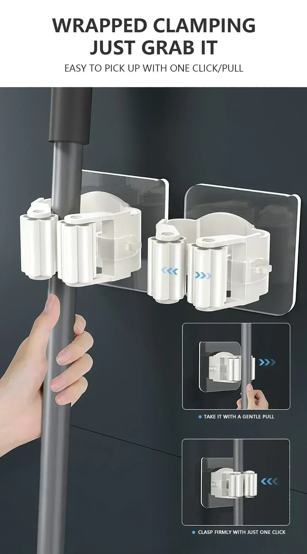 Mop Broom Holder Storage Rack Adhesive Hooks Wall