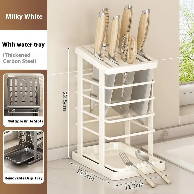 Countertop Knife Holder Drain Tray Storage Rack Organizer