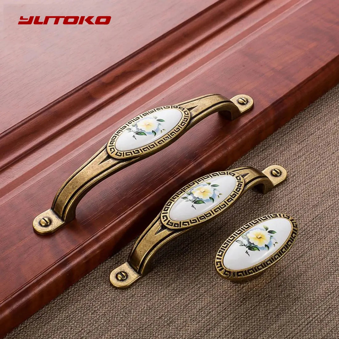 European Green Flower Ceramic Handles Cabinet Storage Dressers