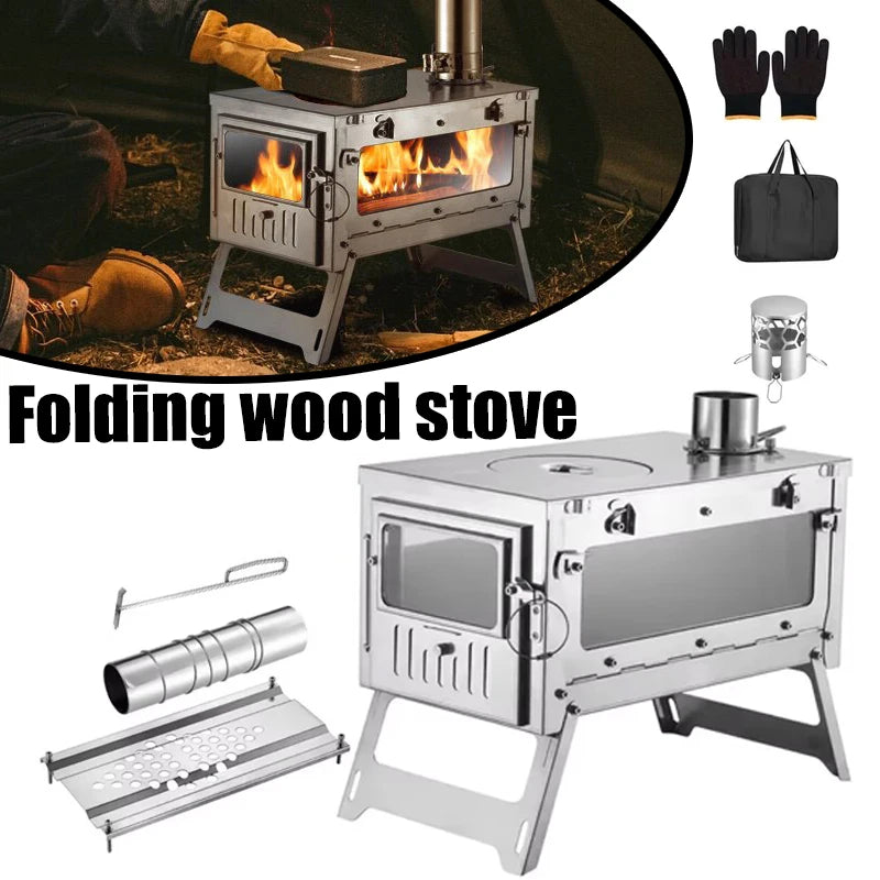 430 Stainless Steel Tent Stove Foldable Side Glass