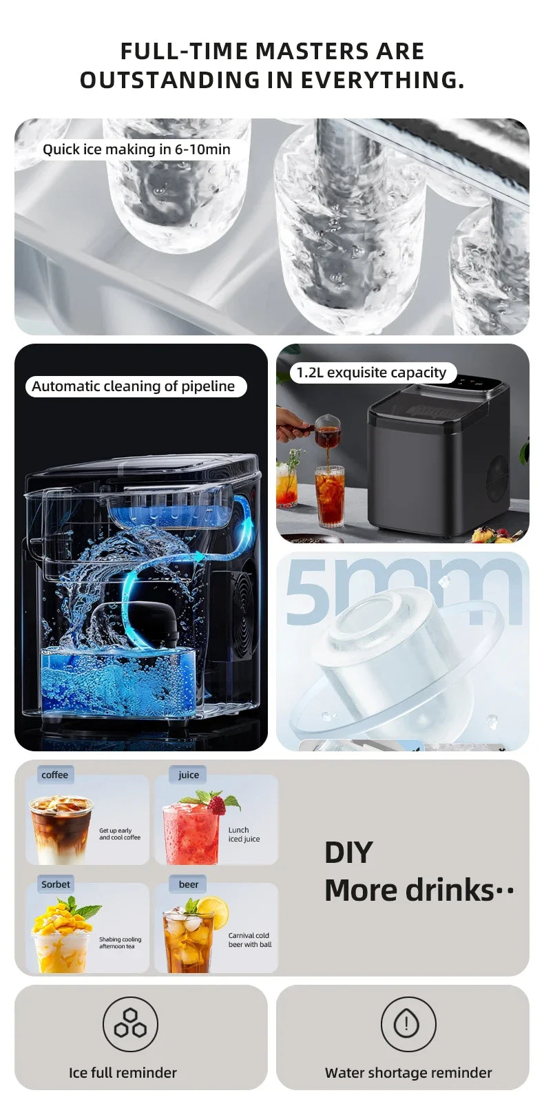 Small Ice Maker Electric 220v Multi-Functional Smart Touch