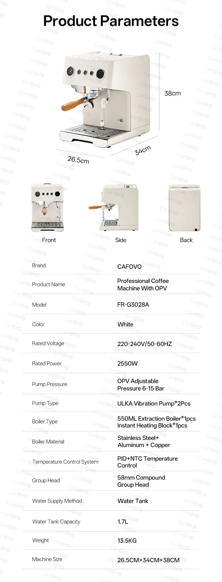 Cafovo Gemilai G3028a Semi-Automatic Espresso Machine Opv