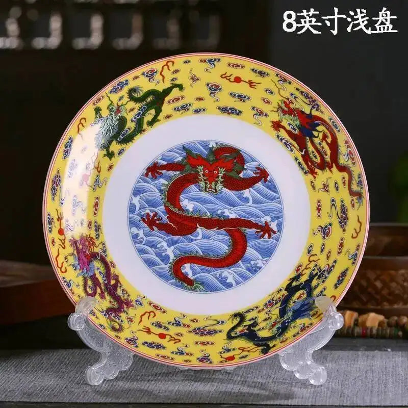 Ceramic Dragon Dish Chinese Bone Porcelain Deep Flat