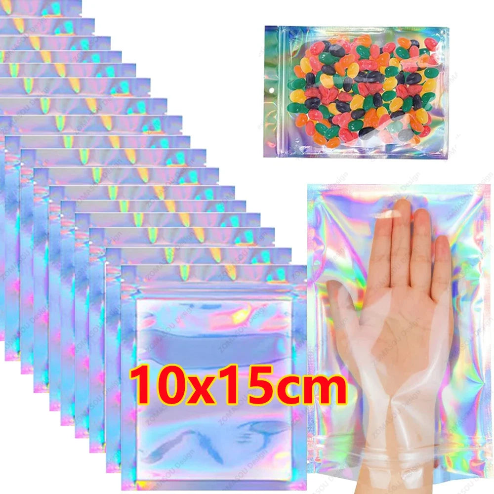 1-400pcs Plastic Laser Sealing Bags Color Holographic Candy