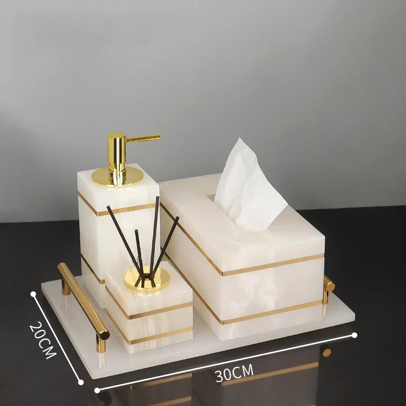 Natural Marble Bathroom Luxury Golden Soap Dispenser Toothbrush