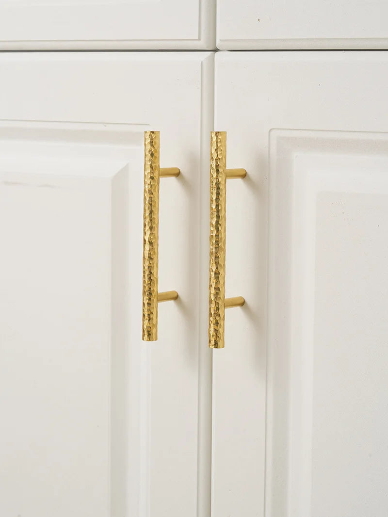 Solid Brass Wardrobe Handles Hammered Texture Handles Gold