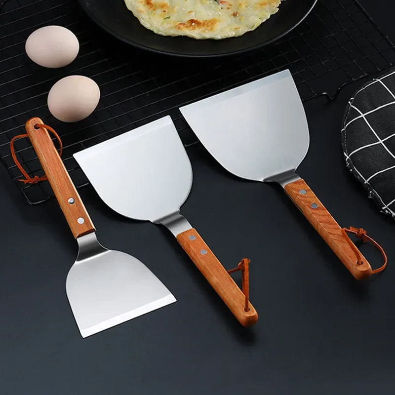 Stainless Steel Wooden Handle Teppanyaki Shovel Non-Slip Frying