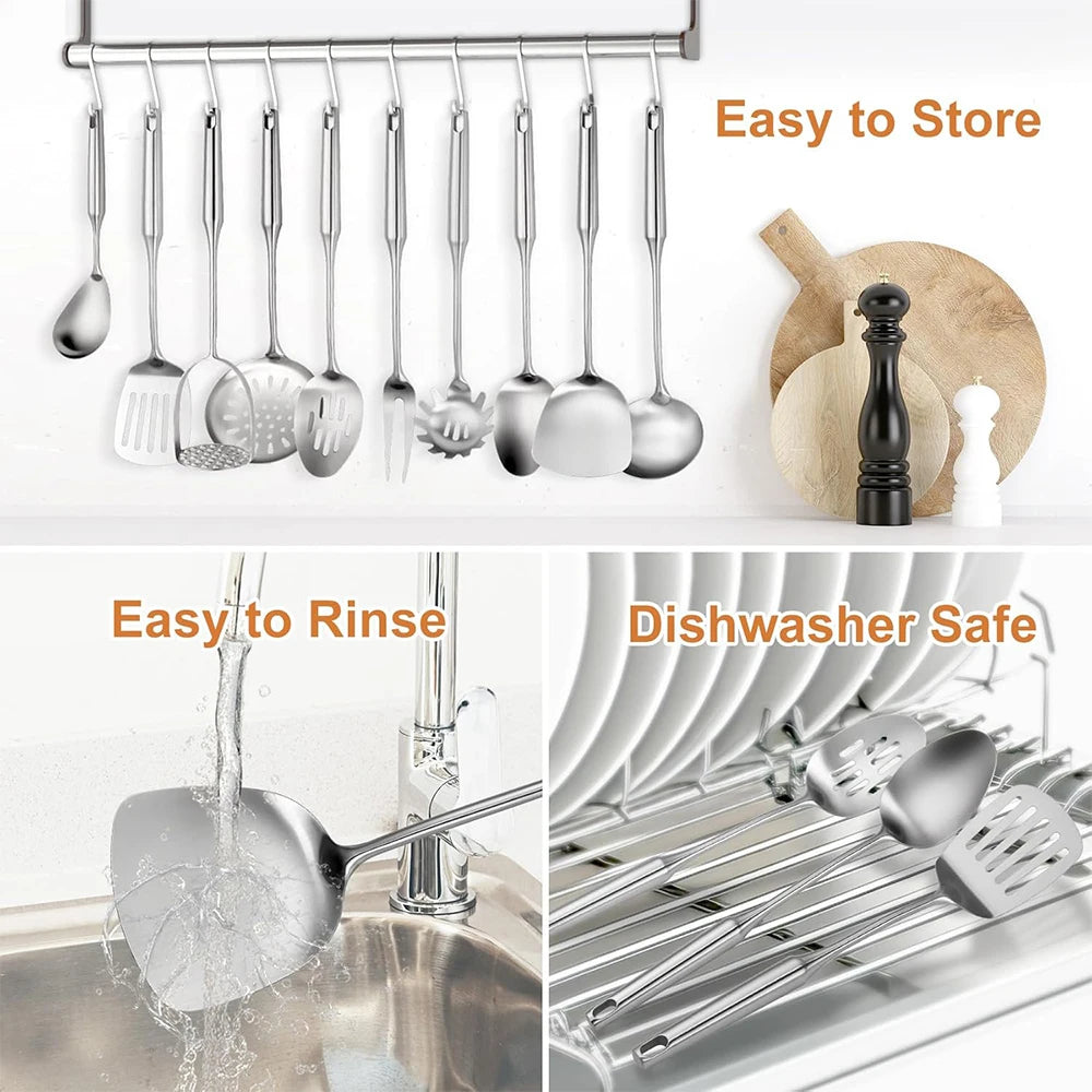 Lmetjma 304 Stainless Steel Utensils All Metal Long