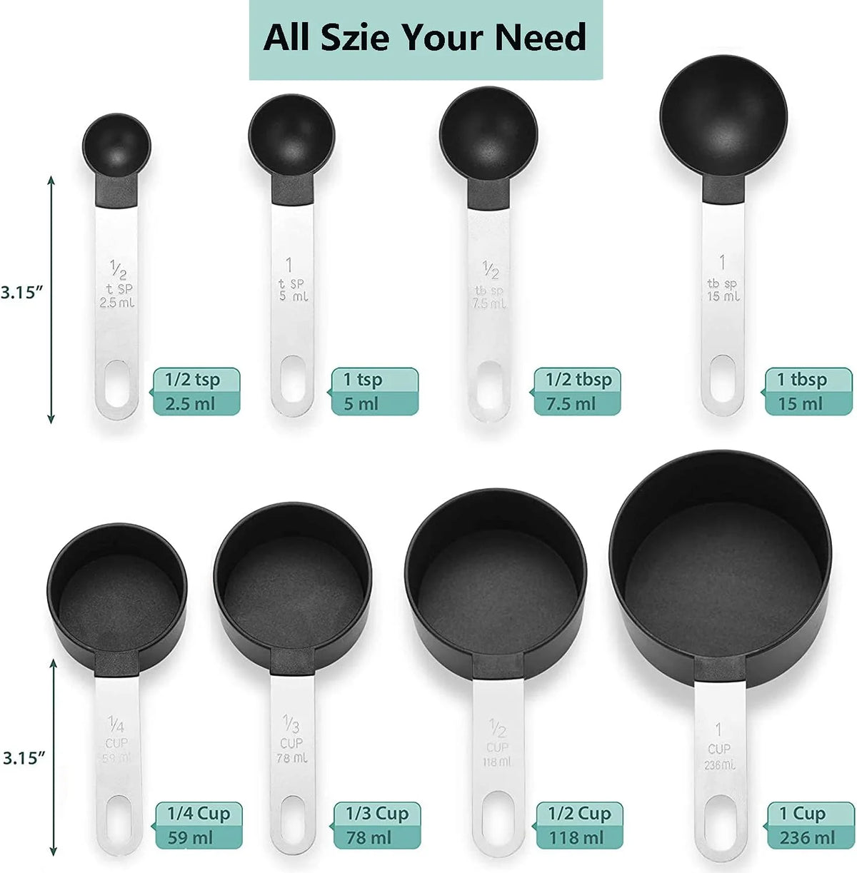 8pcs Measuring Cups & Spoons Stackable Nesting Measure