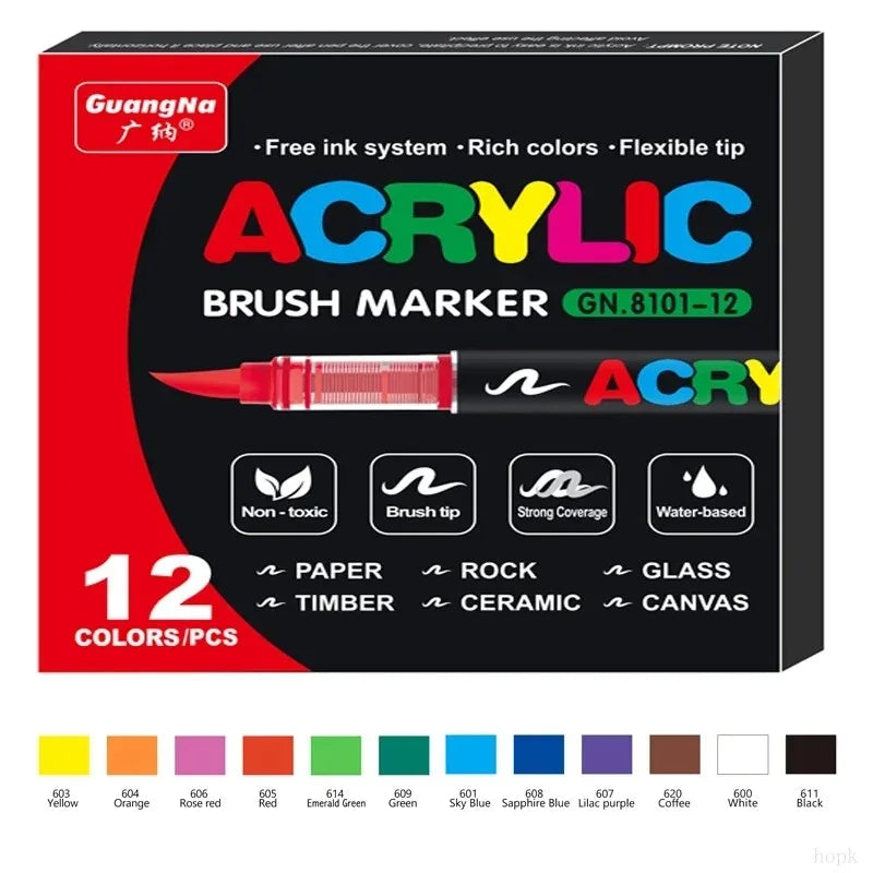 12-408 Colors Acrylic Paint Pen Acrylic Markers Brush
