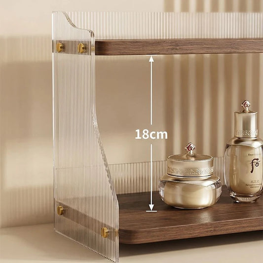 2-Tier Counter Organizer Ribbed Acrylic Wood Spice Rack