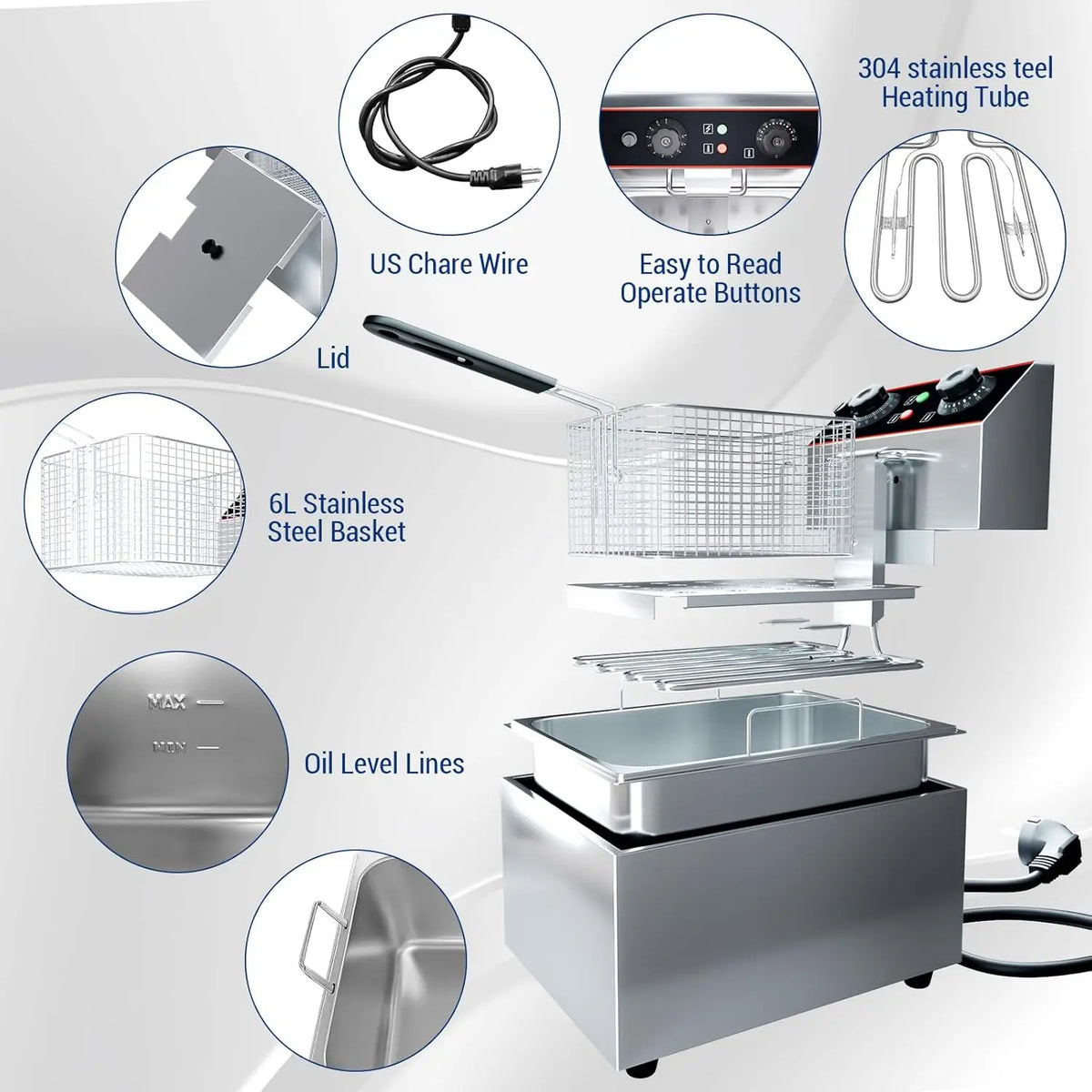 Commercial Electric Deep Fryer Baskets Stainless Steel Adjustable
