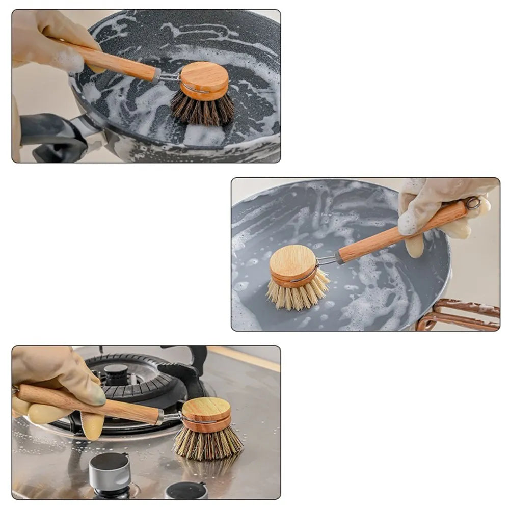 Bamboo Dish Scrub Brush Wooden Cleaning Scrubbers Cleaning