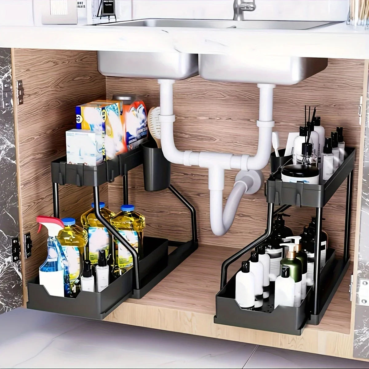 Space Saving Tier Under Sink Organizer Pull Out