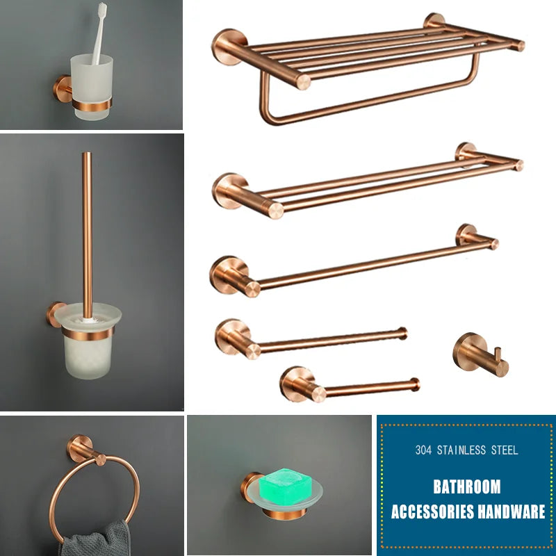 Brushed Rose Gold Bathroom Towel Rack Tissue Rack