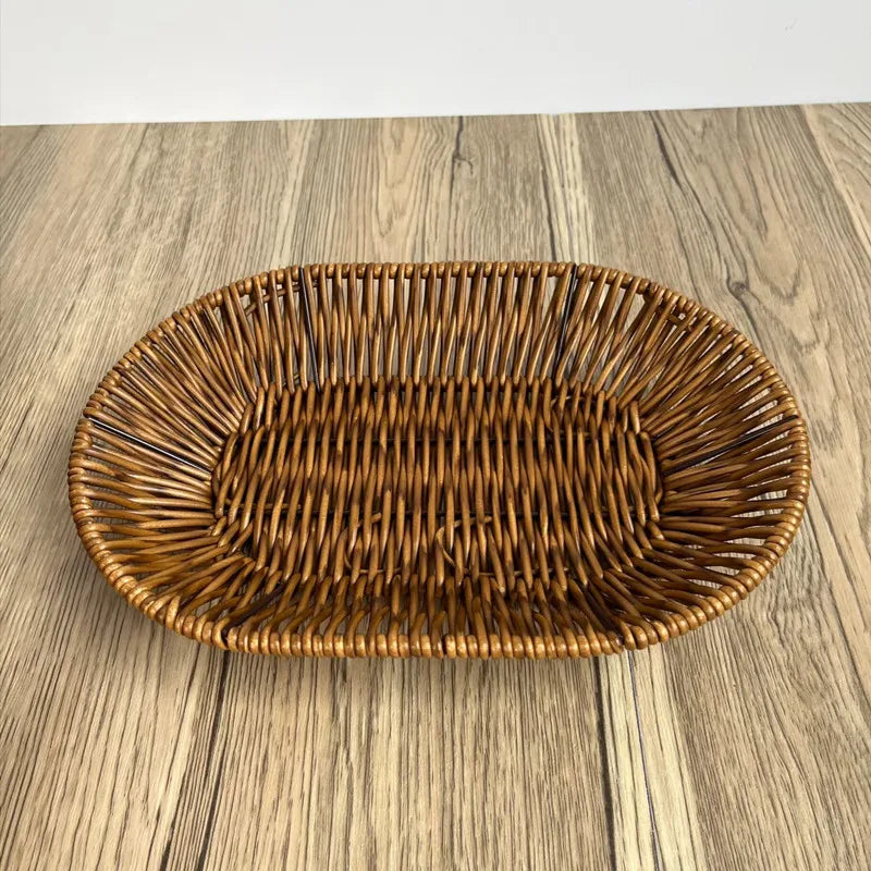 Handmade Oval Rattan Bread Basket Woven Food Fruit