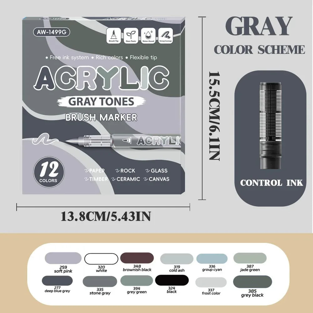 12/168/288 Colors Acrylic Paint Pen Marker Brush Tip