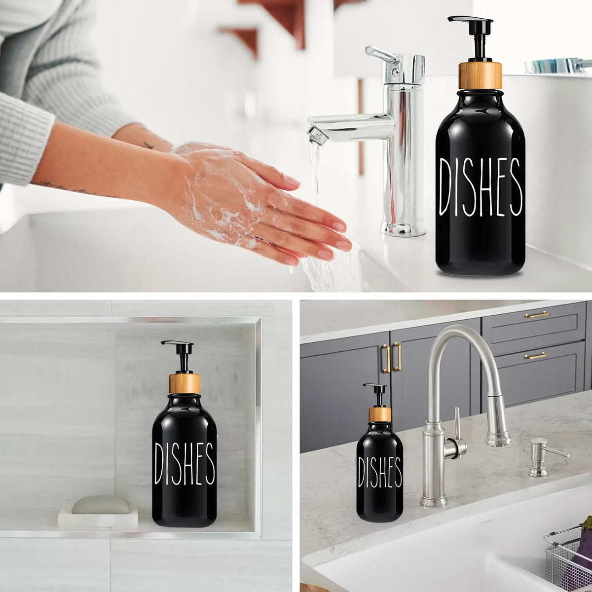 Dish Hand Soap Dispenser Bamboo Pump Liquid Hand