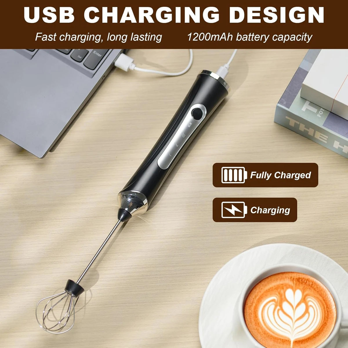 Handheld Milk Coffee Frother Rechargeable Electric Whisk Drink