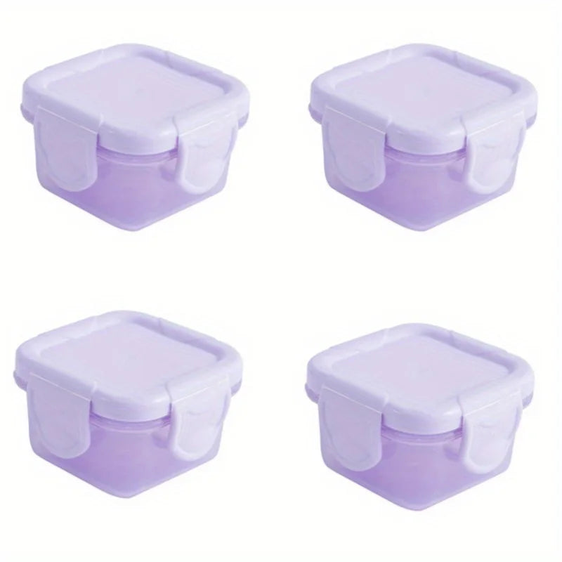 4pcs Mini Food Storage Container Leakproof Lid Sauce