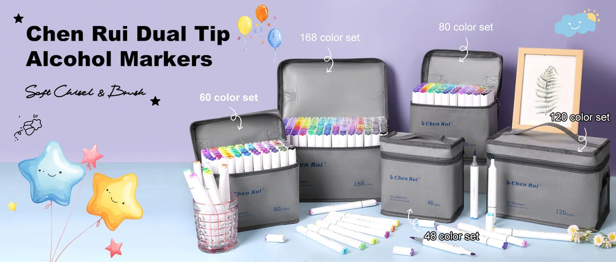 Chen Rui 48-168 Colors Brush Art Marker Dual