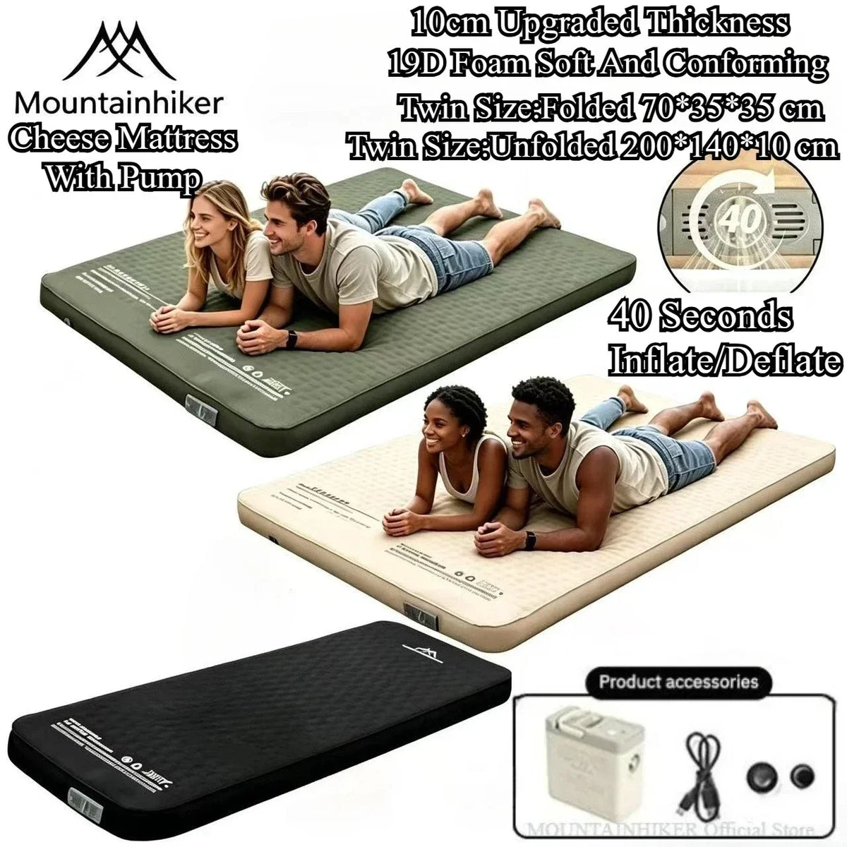 Newest Mountainhiker Inflatable Mattress Upgrade Edition 10cm