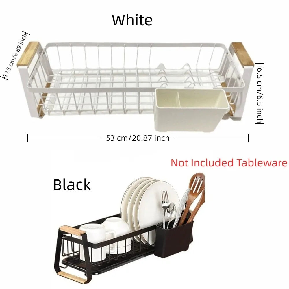 Detachable Dish Rack Wooden Handle Large Capacity Dish