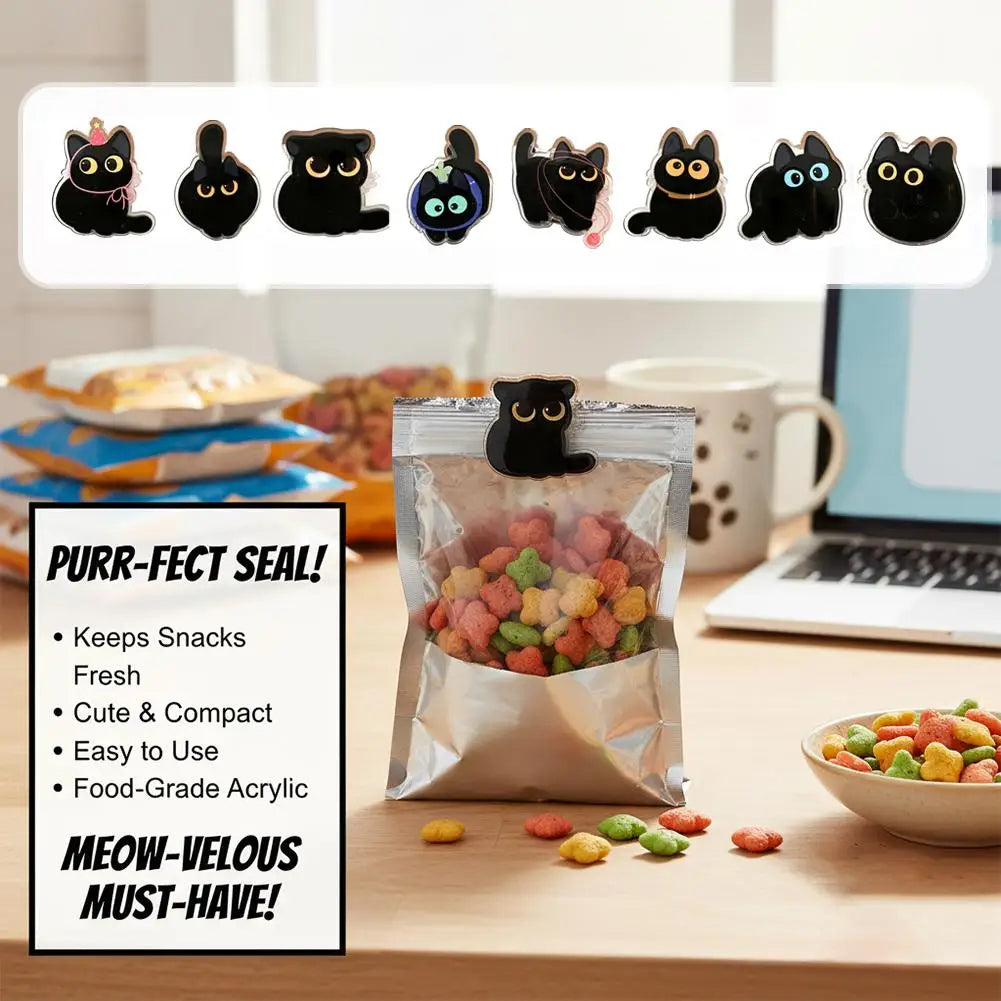 8pcs Cute Black Cat Bag Clips Food Storage