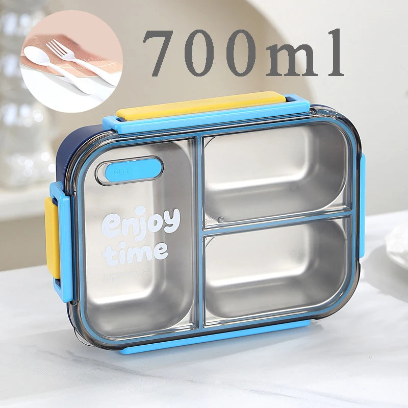 304 Stainless Steel Divided Lunch Box Fork Multi-Compartment