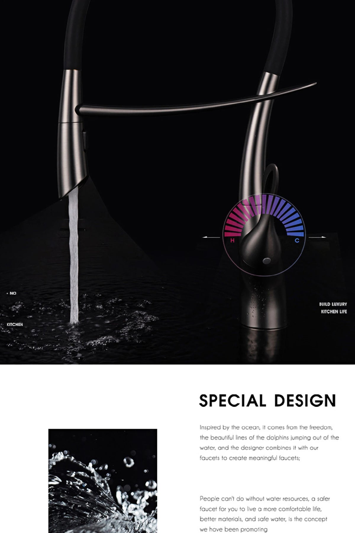 Modern Luxury Black Brass Faucet Pull-Out Magnetic Suction