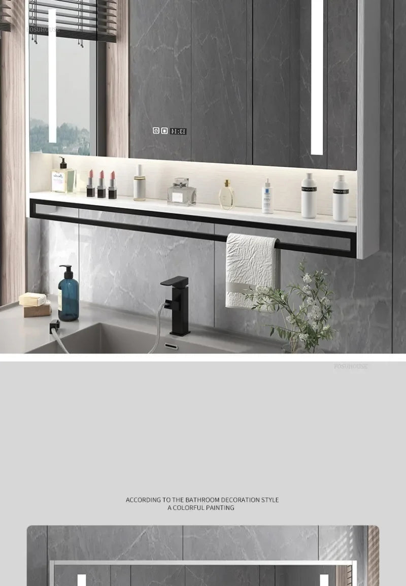 Smart Bathroom Mirror Cabinets Wall-Mounted Backlight Anti-Fog