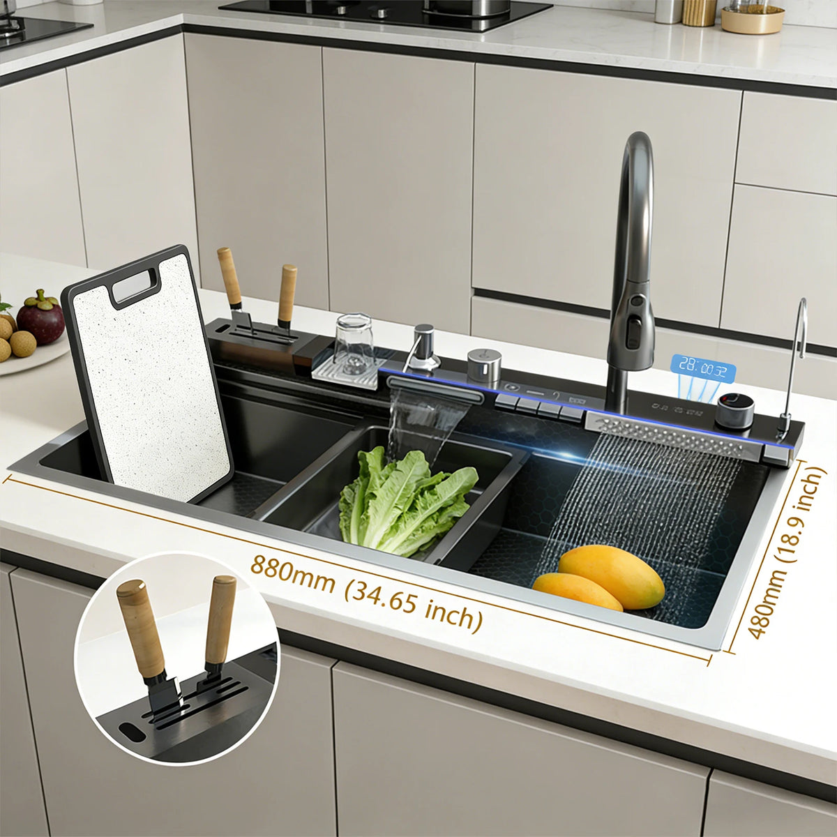 Modern Stainless Steel Sink Sinks Digital Display Large