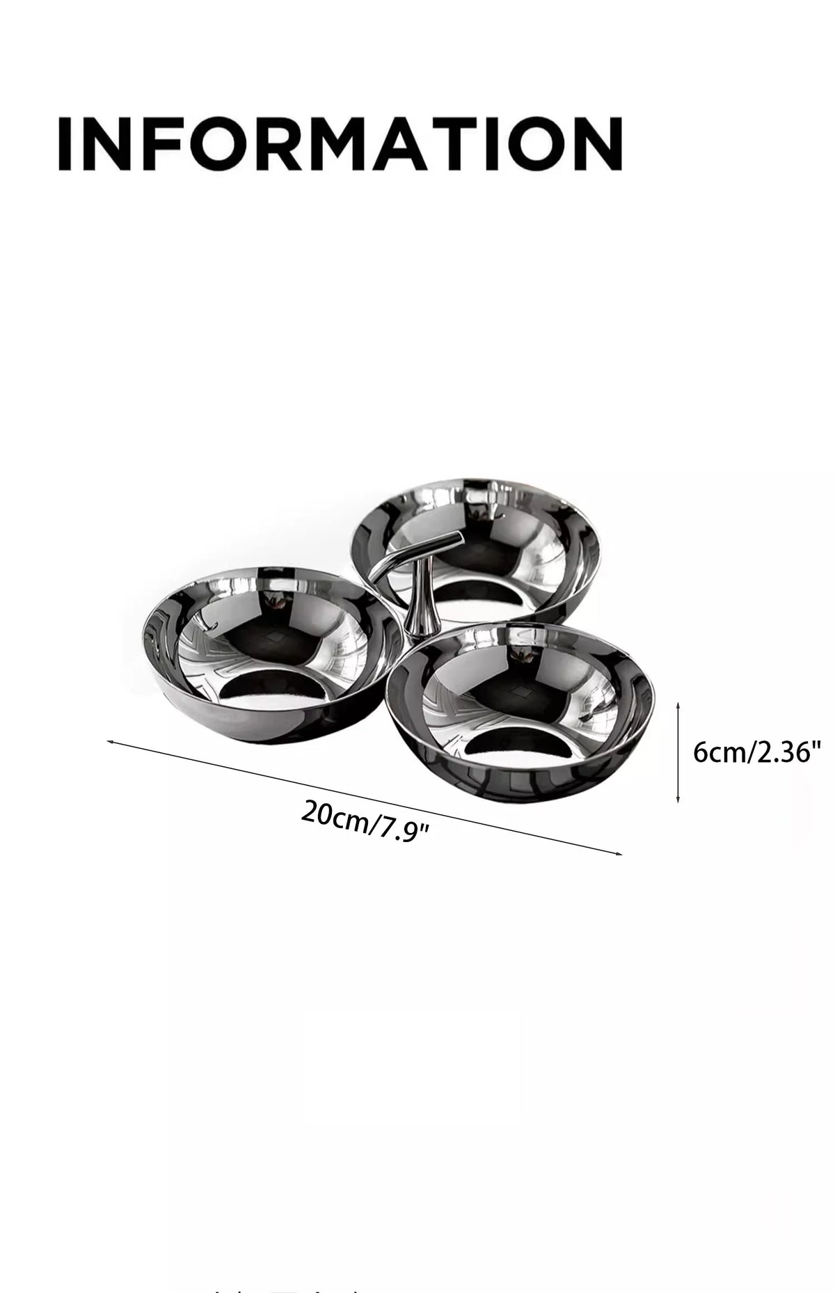Stainless Steel 3-Section Snack Bowl Dessert Plates Serving
