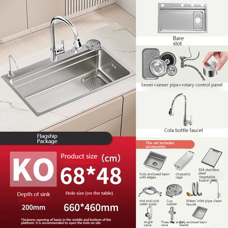 Drop In Sink 304 Stainless Steel Embossed Large