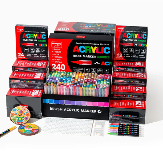 12-240 Colors Acrylic Paint Markers Brush Tip Direct-Liquid