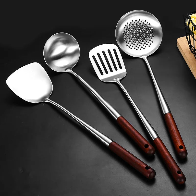 4/2pcs Long Handle Stainless Steel Wok Spatula Slotted