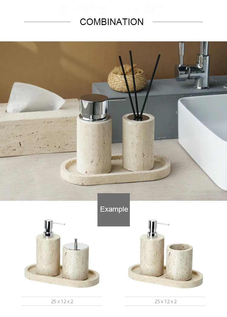 Beige Travertine Bathroom Natural Marble Soap Dispenser Soap