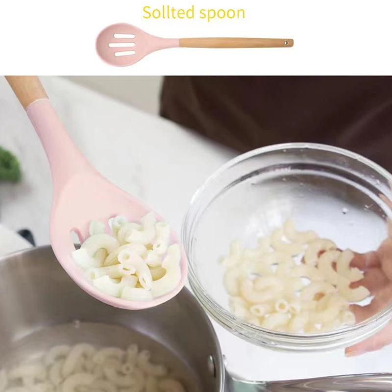 1pc Silicone Skimmer Colander Slotted Serving Spoon Salad